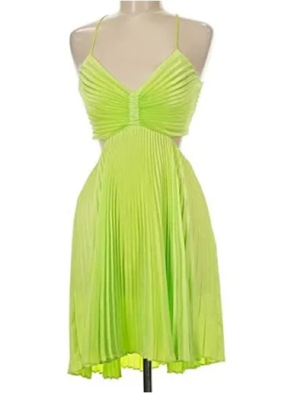 A.L.C Elegant Lime Green Pleated Spaghetti Strap Dress